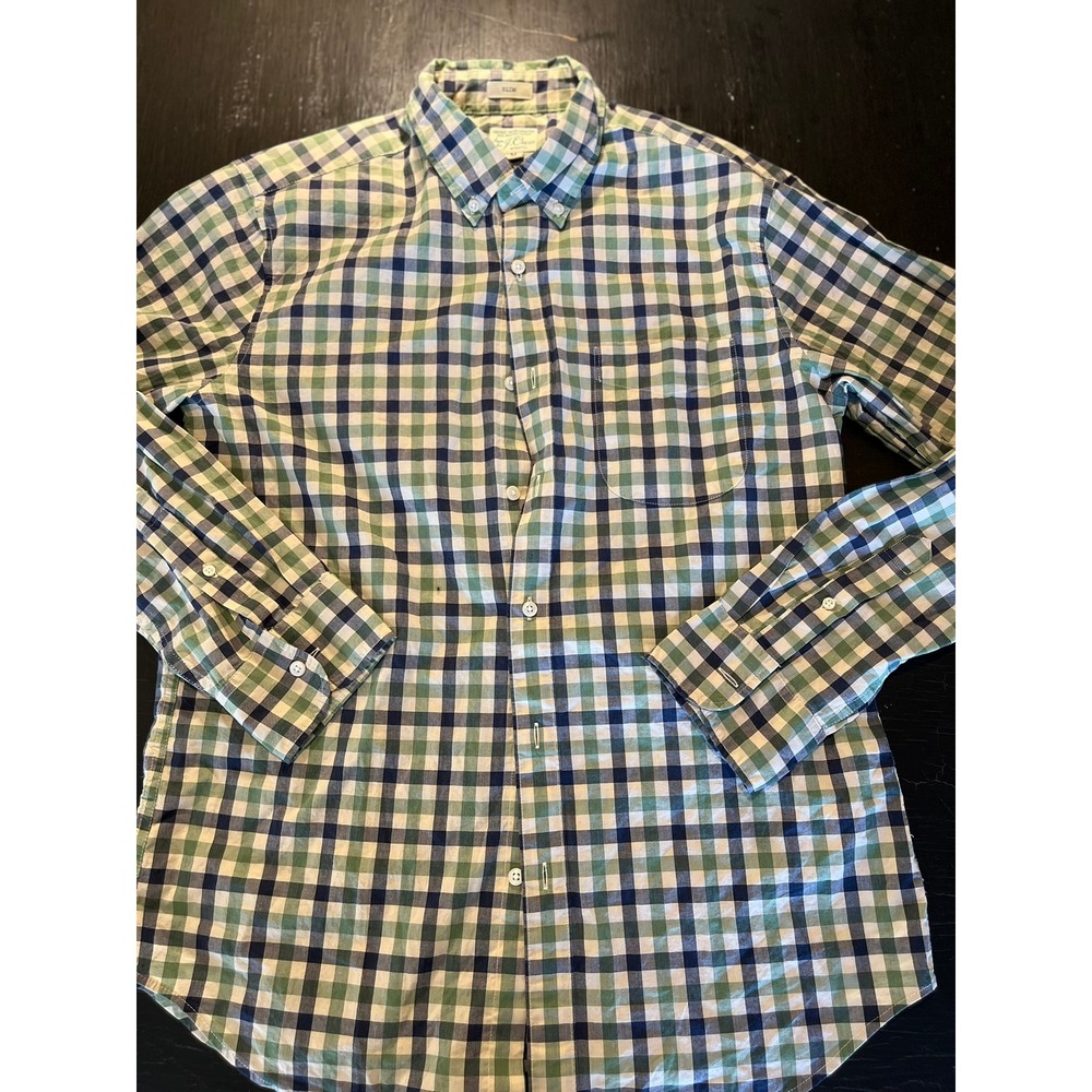 J Crew Slim Fit Organic Cotton Stretch Gingham Button Down Shirt‎ Mens Medium